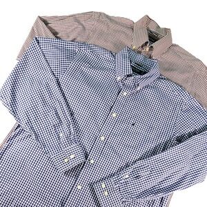 LOT of 2 Nautica Men Large L Gingham Button Down Shirts Wrinkle Resistant Cotton